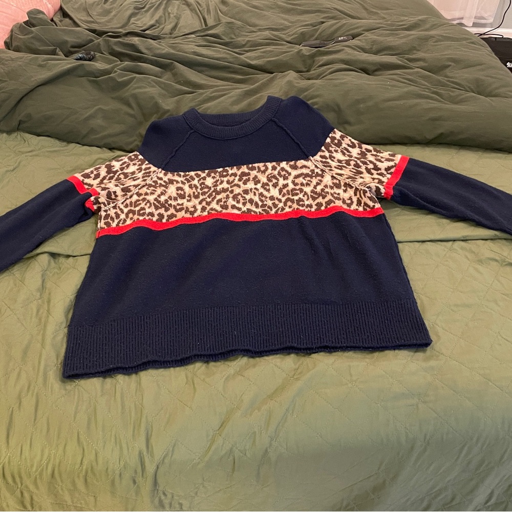 AERIE Navy and Leopard Print Sweater